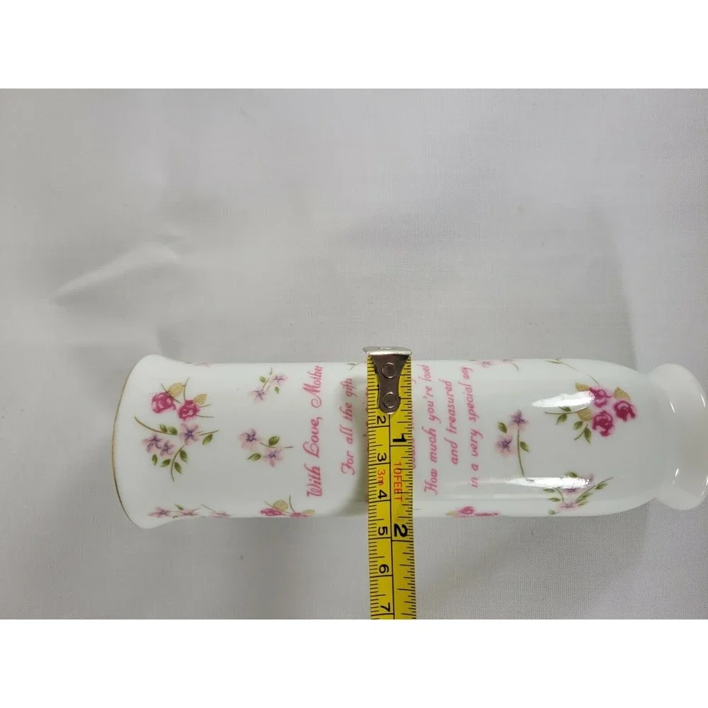 Porcelain Bud Vase Pink Floral With‎ Love Mother Poem. Russ Berrie #4957 Gift